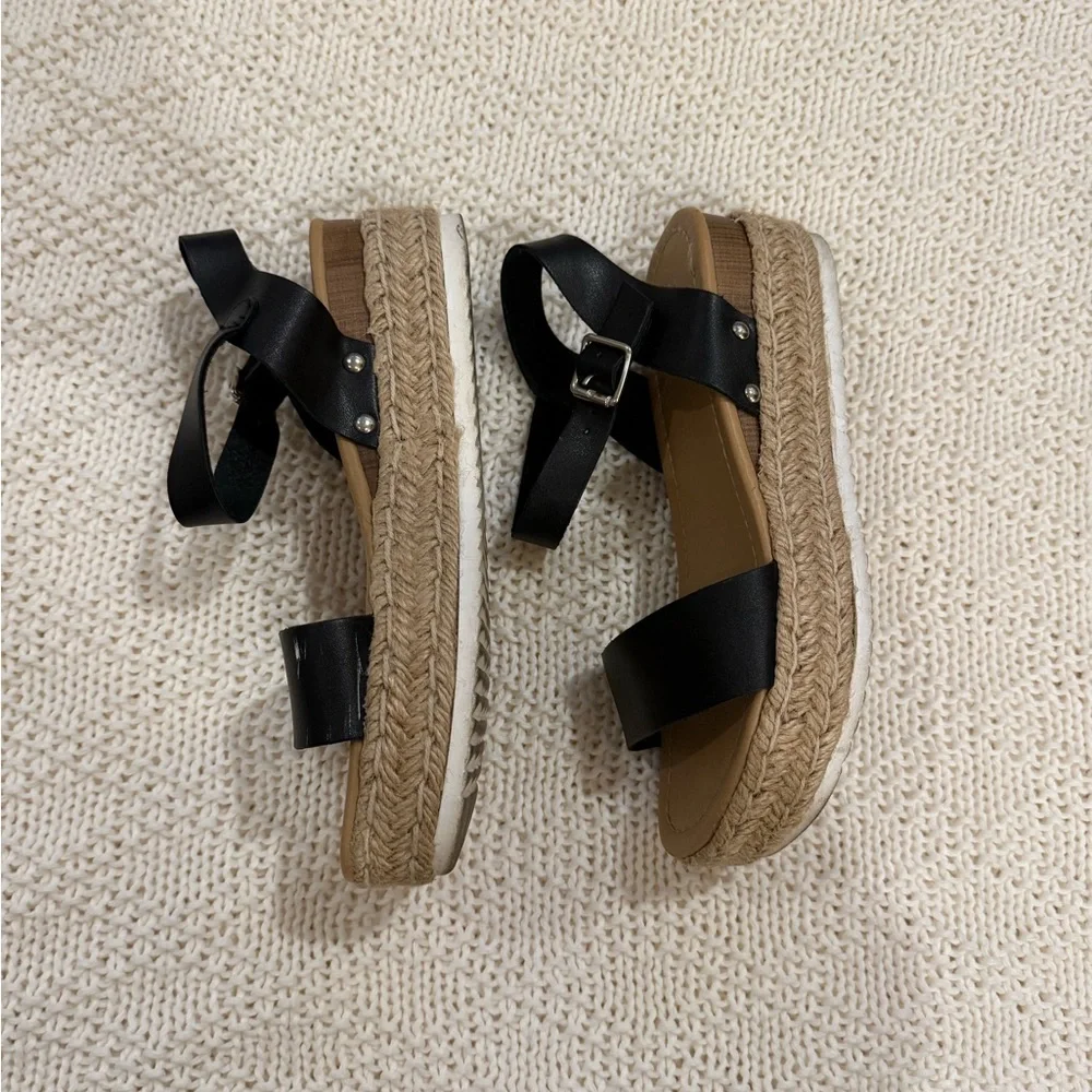 Black Strappy Wedge Sandals - Picture 2 of 4